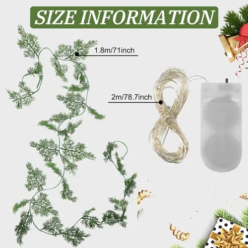 Vista 2 de 2 guirnaldas de Navidad de 6 pies con luces, guirnalda de cedro sintético, vegetación de Navidad, enredaderas de ciprés de pino artificial