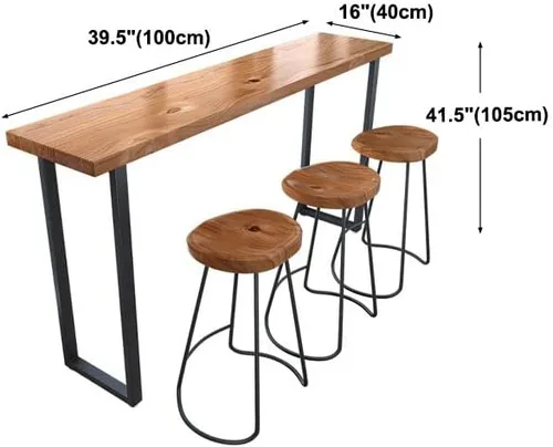 Vista 3 de Mesa de bar, estrecha y larga de madera, mesa rectangular para cocina, comedor, mesa de café, reposapiés, mesa de altura para espacio estrecho, sala
