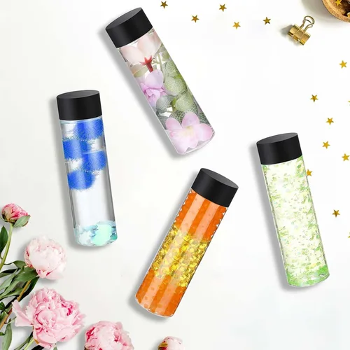 Vista 3 de Paquete de 16 botellas sensoriales de plástico vacías con tapas, de 13.5 onzas, botellas de agua de jugo reutilizables vacías a granel