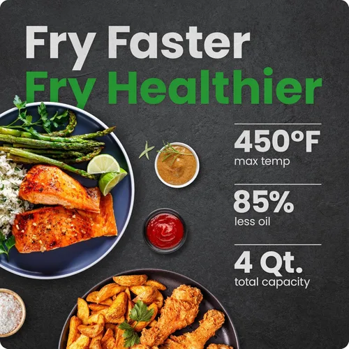 Vista 2 de Chefman Freidora de aire – Freidora de aire compacta de 4 cuartos de galón para comidas rápidas y fáciles en minutos, cuenta con tecnología Hi-Fry