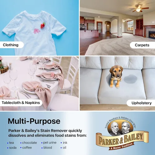 Vista 6 de Parker & Bailey, quitamanchas líquido - Eliminación instantánea de manchas en ropa, tela, tinta, grasa, sangre, hierba, café, vino, comida