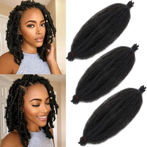 Vista 87 de Cabello de Envoltura Pre-Esponjado de 8 Pulgadas, 3 Paquetes, Cabello Afro Twist Pre-Separado Elástico para Locs, Cabello Afro Twist Negro Natural