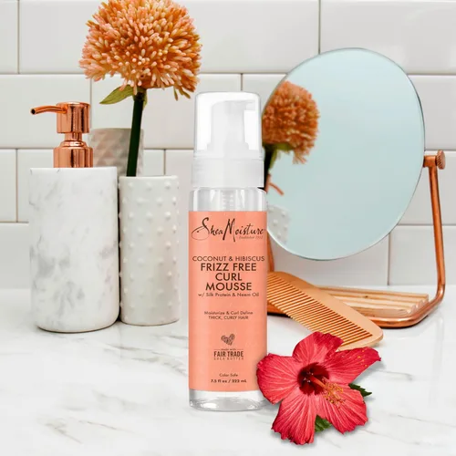 Vista 3 de SheaMoisture Curl Mousse coco e hibisco para control del encrespamiento mousse de peinado con manteca de karité 7.5 onzas y crema para mejorar