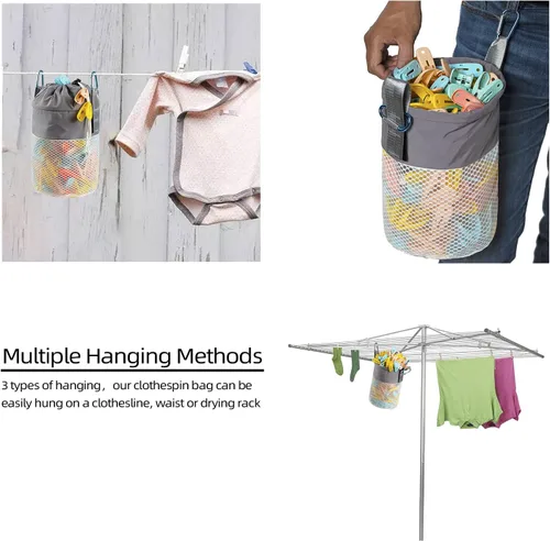 Vista 6 de Soporte de malla para colgar la ropa en el exterior, ventilación y resistencia a la humedad, múltiples métodos de colgar, bolsa de alfiler de ropa