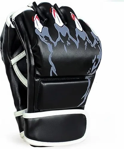 Vista 2 de Guantes de boxeo mejorados de medio dedo, guantes de saco de boxeo MMA UFC con banda de velcro ajustable