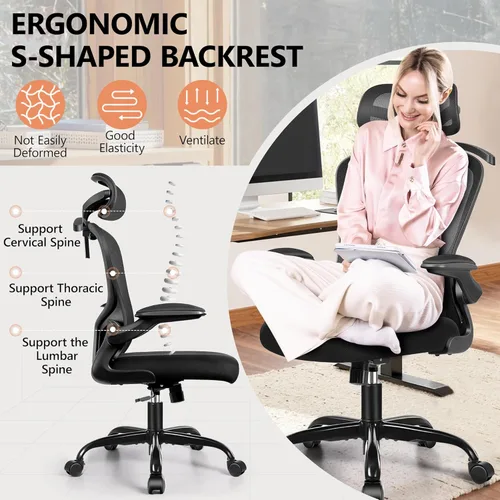 Vista 3 de FelixKing - Silla de oficina con reposacabezas, silla de escritorio ergonómica con ruedas, silla giratoria cómoda para tareas con soporte lumbar