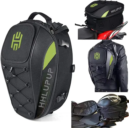 Vista 10 de Bolsa de Casco para Motocicleta de Doble Uso, Mochila para Casco y Bolsa de Asiento, Bolsa de Equipaje Impermeable de 38L con Cerradura de Azul