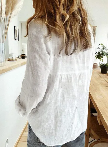 Vista 3 de Astylish Blusa con cuello en V y mangas enrollables, con botones, para mujer