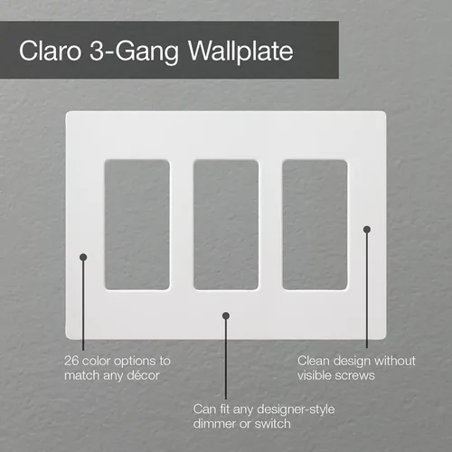 Vista 3 de Lutron Claro - Placa de pared decorativa de 3 bandas, brillante, blanco (paquete de 1) CW-3-WH