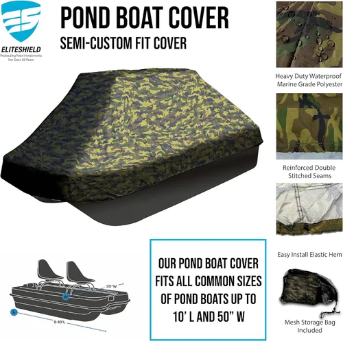 Vista 2 de EliteShield Cubierta de almacenamiento impermeable para lancha de estanque, se adapta a lanchas de lubina Pond Prowler de hasta 10.2 pies de largo