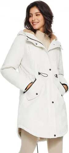Vista 4 de Orolay Chaqueta de invierno con capucha para mujer, tipo parka, forrada de polar grueso, con bolsillos Beige