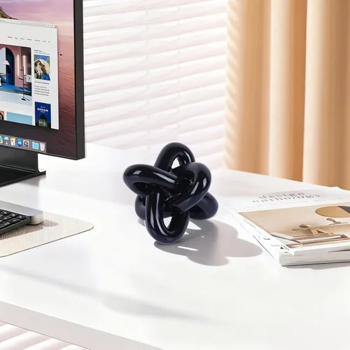 Vista 6 de DOVDOV Escultura de Nudo Negro, Estatua de Nudo Triple, Decoración del Hogar en Negro, Perfecta para Acentuar Mesas de Café de Estilo Rústico