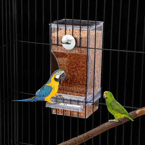 Vista 6 de Yaomiao 4 unidades de comederos para pájaros pequeños sin ensuciar, dispensador automático de agua para periquitos transparentes y accesorios