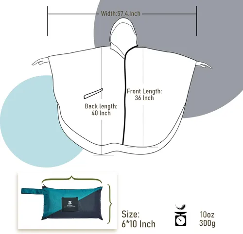 Vista 21 de SaphiRose - Poncho de lluvia unisex impermeable con capucha para mujeres adultas con bolsillos A-negro-blanco