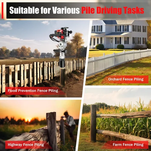 Vista 8 de 2 Stroke T Post Driver 32.6CC Gas Powered Fence Farm Push Pile Digger,Máquina portátil de piledriver de gasolina Piledriver