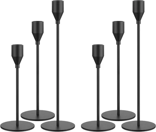 Vista 14 de NLBTW Portavelas cónicos negros mate, juego de 3 portavelas de metal para candelabros, ideal para decoración de repisa, centro de mesa, bodas