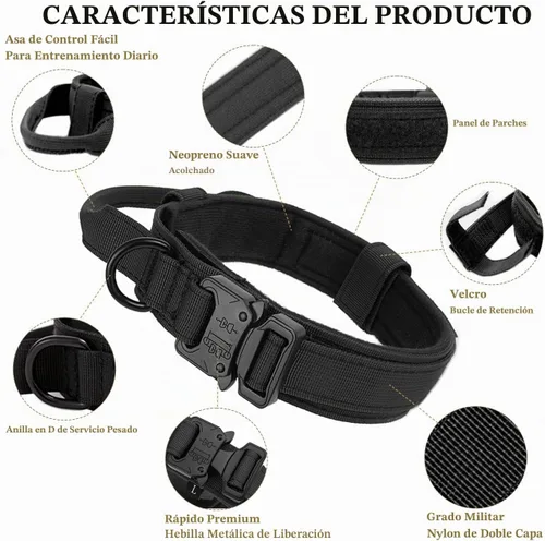 Vista 2 de Collar táctico para perros con asa - Collar militar ajustable de nailon suave y hebilla de metal resistente para entrenamiento de perros medianos