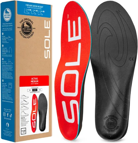 SOLE Active Medium Insoles - Custom Moldable Orthotic Support for Any Arch Type, Plantar Fasciitis Relief - Multiple Sizes
