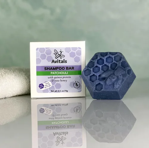 Vista 3 de Avital's Patchouli - Champú sólido con manteca de karité y miel - Hecho a mano en FLX