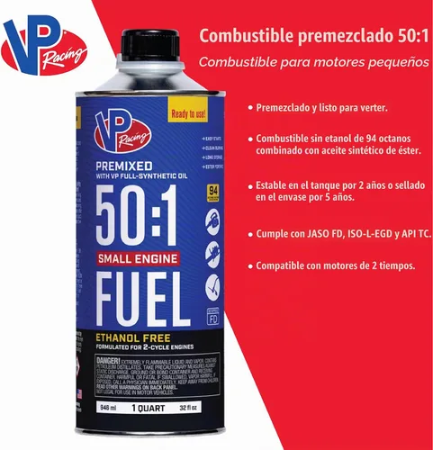 Vista 3 de VP Combustibles pequeño motor 6238 sin etanol 50:1 2 ciclos gas + aceite – 1 cuarto, paquete de 8