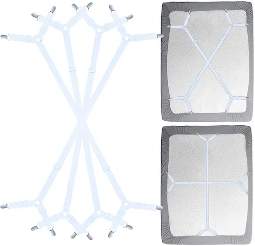 Vista 9 de Pinzas para sábana de cama - 2 formas ajustables, correas de esquina para sábanas entrecruzadas, banda elástica de sujeción, correas para colchón