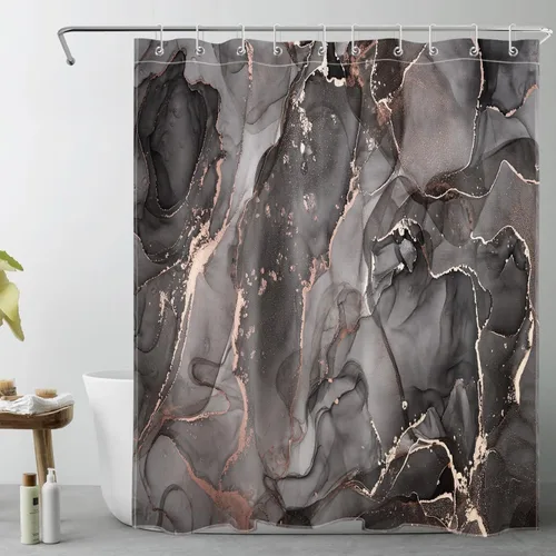 LB Grey Marble Shower Curtain Decor, Modern Luxury Abstract Pink and Black Marble Textured Shower Curtain for Bathroom 60X72 inch Polyester Fabric