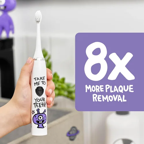 Vista 3 de Made by Dentists Cepillo de dientes eléctrico para niños, cepillo de dientes vibratorio recargable con temporizador, incluye 6 cabezales