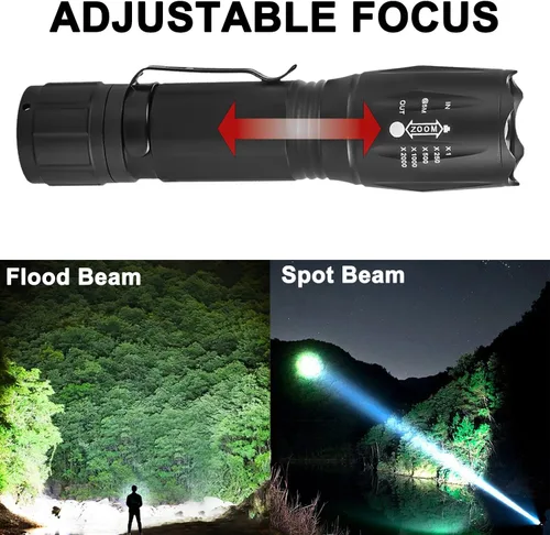 Vista 5 de KZK Linterna LED, linterna táctica brillante de 2500 lúmenes, 5 modos de haz zoomable, impermeable y duradera para campamento, al aire libre