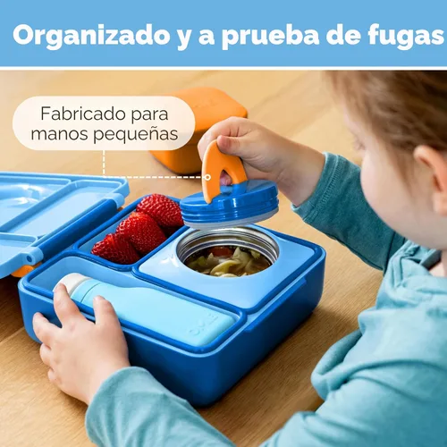 Vista 6 de OmieBox Bento Box para niños - Lonchera Bento aislada con termo a prueba de fugas aislado al vacío con 3 compartimentos, dos zonas de temperatura