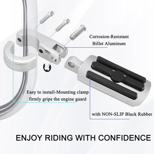 Vista 4 de Estriberas ajustables de 1.25 pulgadas (1.260 in) con abrazaderas P de montaje, ajuste universal para motocicleta Harley, Honda, Kawasaki, Suzuki