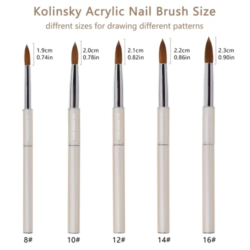 Vista 4 de Kolinsky - Cepillo de uñas acrílico, 100% puro, para aplicación de polvo acrílico, herramienta profesional de manicura para extensión de uñas