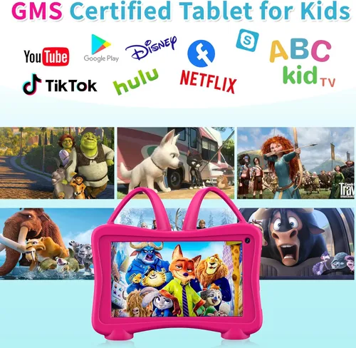 Vista 2 de Tablet para niños de Trayoo de 7 pulgadas, tableta de aprendizaje para niños pequeños con WiFi, YouTube, cámara dual, pantalla táctil, control Rosa