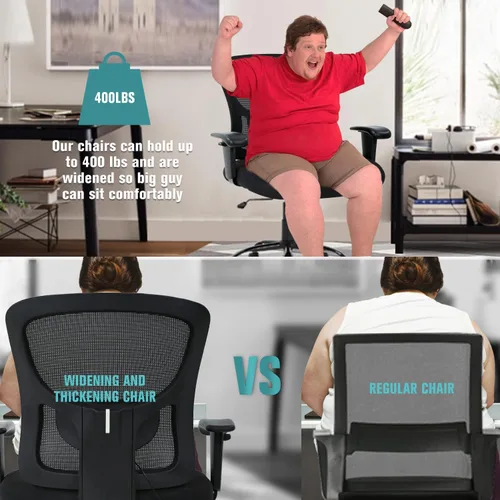 Vista 4 de Silla de oficina grande y alta para personas pesadas, silla de escritorio de computadora de 400 libras, asiento extra ancho, brazos ajustables