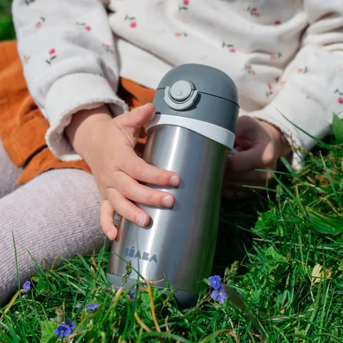 Vista 6 de BEABA - Botella de agua para niños con aislamiento de acero inoxidable, termo con boquilla a prueba de derrames y parte superior cerrada, perfecta