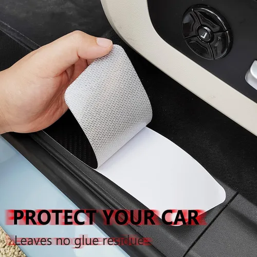 Vista 3 de Protectores de borde de puerta de automóvil de fibra de carbono, calcomanías protectoras de umbrales de puerta de automóvil antiarañazos e