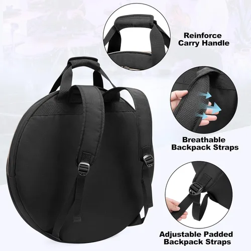 Vista 4 de Damero Bolsa para platillos de 22", Estuche para platillos de doble capa con divisor acolchado de 6 mm, asas y correas para mochila para platillos