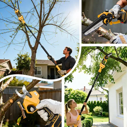 Vista 2 de Sierra de poste 4 en 1 y tijeras de podar eléctricas, sierras de poste de 6 pulgadas para podar árboles, tijeras de podar inalámbricas con poste