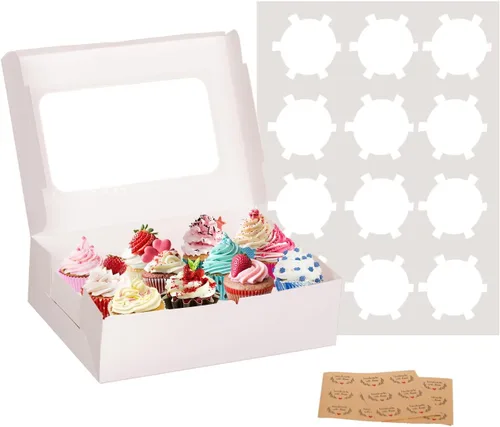 Vista 8 de Yeplan 20 paquetes de cajas para cupcakes, cajas para cupcakes de 12 unidades con ventana transparente, cajas para galletas de 13.4x9.8x4 pulgadas