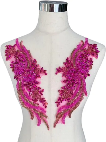 Vista 22 de Parches de Apliques de Ropa DIY con Cuentas de Pedrería Hechos a Mano, Aplique con Cuentas para Decoración de Vestido de Novia Color Verde Oscuro AB