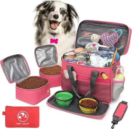 Vista 10 de Bolsa de viaje para perros para viajar Accesorios de viaje para perros de una semana/durante la noche con bolsillos multifuncionales Juego