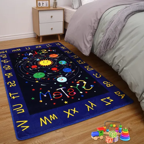 COZYLOOM Alfombra educativa con sistema solar para niños, diseño de galaxia, espacio exterior, para sala de juegos, planeta, antideslizante,