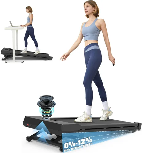 PACEROCKER Walking Pad Treadmill with 12% 9-Level Auto Incline, 450 lbs Capacity Bluetooth Speaker Under Desk Treadmills for Home Hiking, 5 MPH
