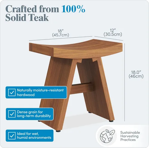 Vista 3 de Banco de teca para la ducha de 18 pulgadas, original de Asia, 304, Marrón, 1, 1