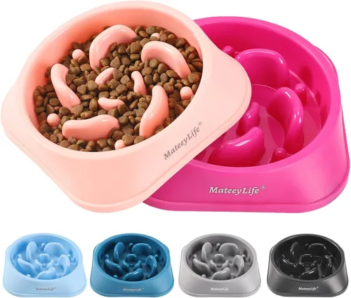 Vista 12 de MateeyLife Cuencos Pequeños de Alimentación Lenta para Gatos 2 Piezas, Cuencos de Comida para Gatos con Rompecabezas Anti-Asfixia, Alimentación
