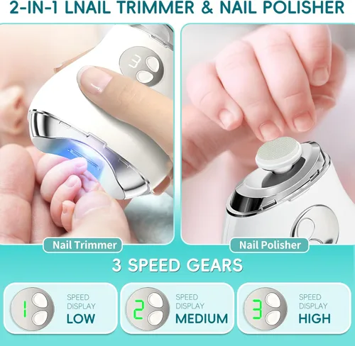 Vista 3 de Cortauñas eléctrico automático con luz LED y lima de uñas, pantalla digital LCD de 3 velocidades, almacenamiento de recortes de uñas, recortadora