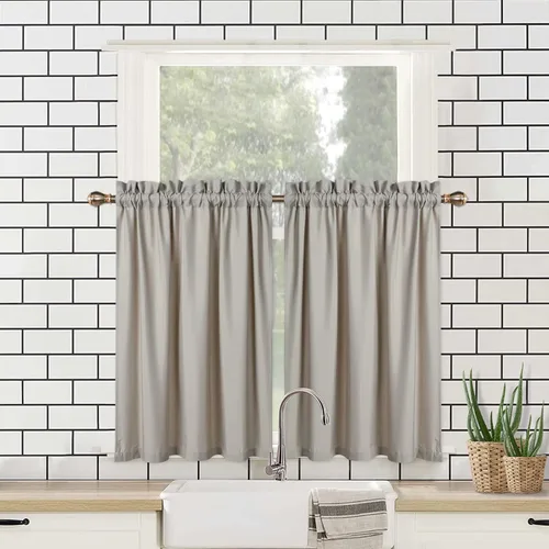 CAROMIO Cortinas de cocina para ventanas de 30 pulgadas de largo, tela de sirsaca suave texturizada en relieve, cortina corta de media cafetería