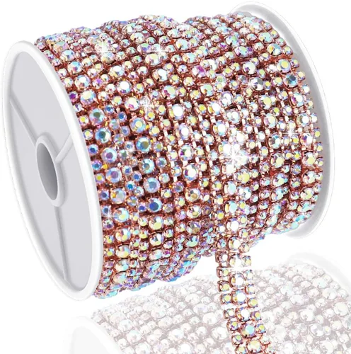 Vista 36 de Cadena de diamantes de imitación de 3 yardas con 3 filas para manualidades, cadena de cierre de diamantes de imitación plateada para hacer joyas