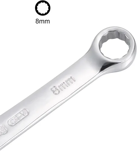 Vista 3 de uxcell Llave combinada métrica de extremo abierto, caja de 12 puntos, 0.315 in, acabado cromado, Cr-V