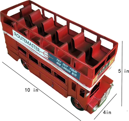 Vista 5 de Vintage London Double Decker Sightseeing Bus Modelo Open Top Diecast Metal Modelo Réplica Rojo Londres Autobús Figurine Colección