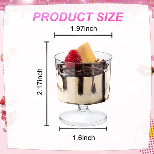 Vista 4 de Vasos de postre de plástico transparente con cucharas, desechables, 2 onzas, 100 unidades Parfait Mousse Appetizer Shooter, Home Party Wedding